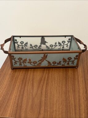 PartyLite Copper Lace Pillar Candle Holder Dragonfly Butterfly P7204 Great